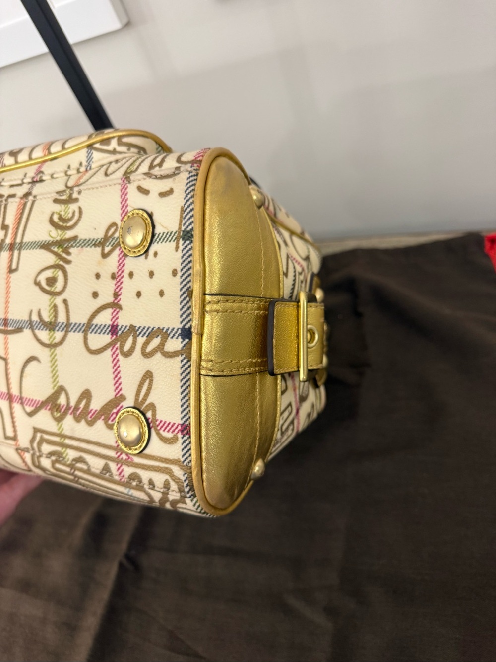 Vintage Coach Graffiti Tattersall Chelsea Satchel & Wallet Set Gold Y2K F13186 - Picture 7 of 16